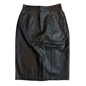 Vintage‎ Pia Rucci Women's Sz 8 Black Leather Midi Classic Pencil Skirt Biker